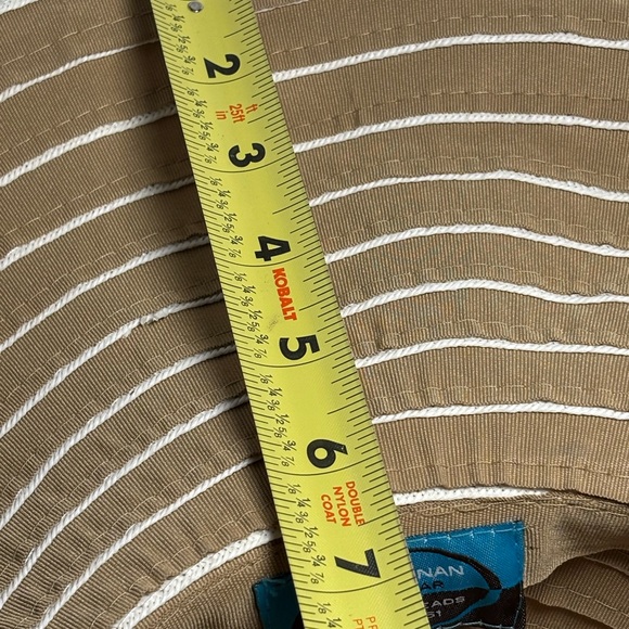 J Callahan Headwear OSFM Wide Brim Sun Beach Hat Tan Cream Stripe Beaded - Picture 8 of 9